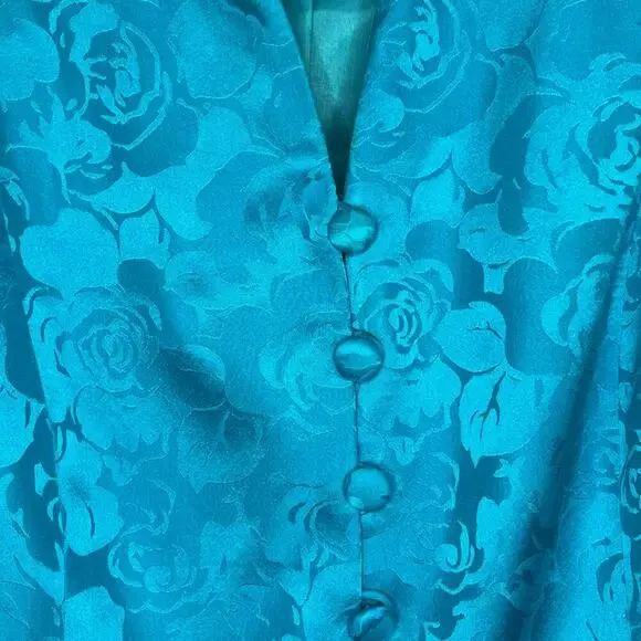 VTG 80s ADRIANNA PAPELL Women Skirt/Jackets Set Floral Long Sleeve Silk 12P Blue - Picture 6 of 14